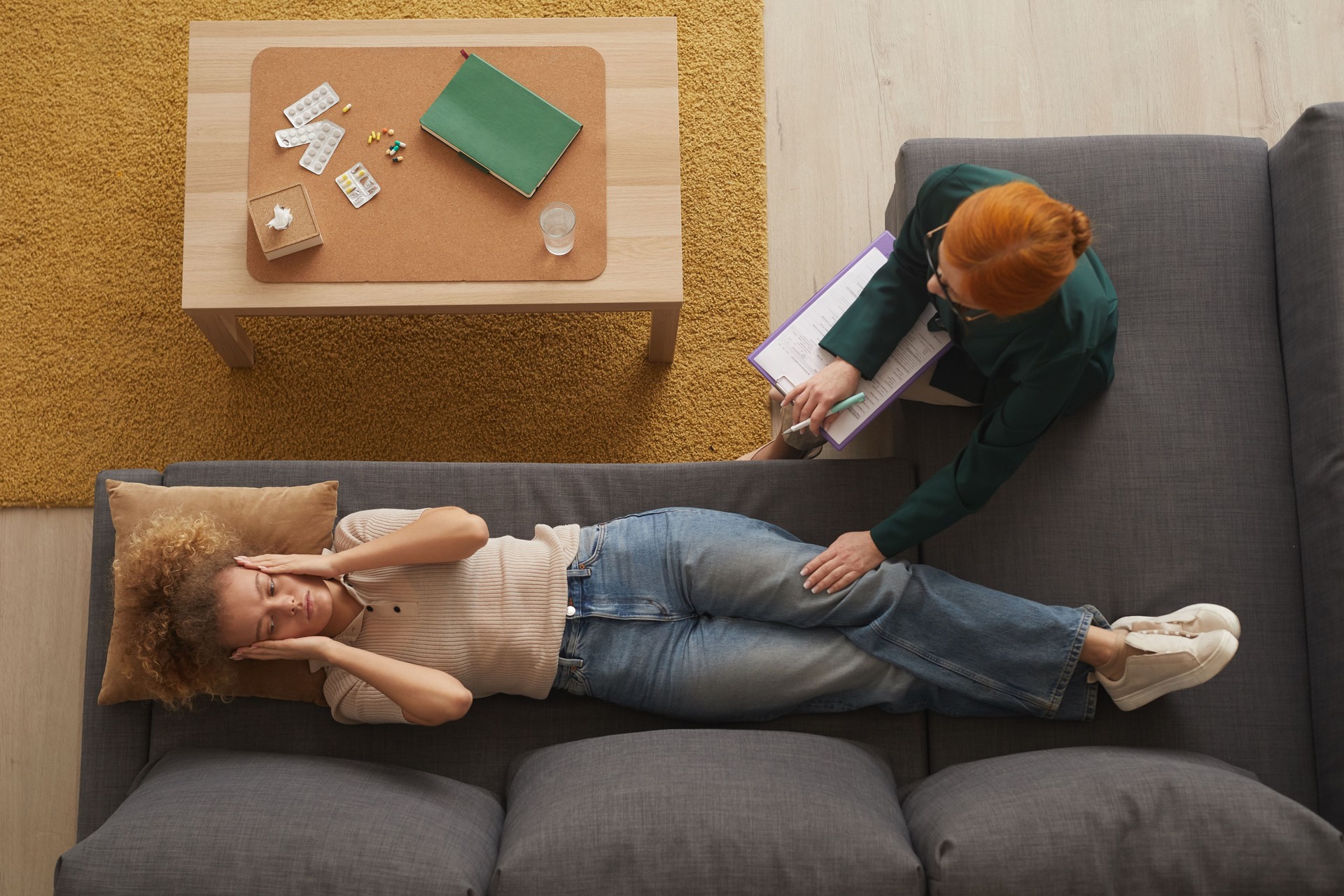 Woman relaxing during psychology therapy